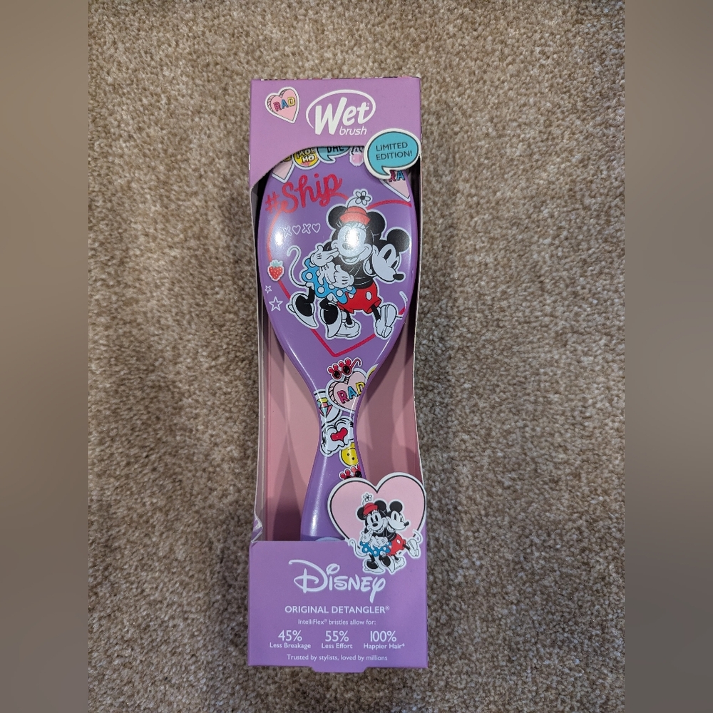 NIB Disney Limited Edition Wet Brush Detangler Purple Mickey & Minnie Mouse 9"